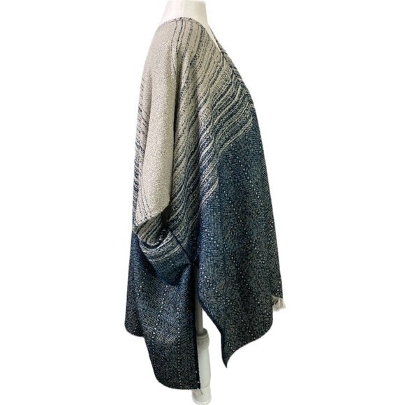 Lucky Brand Striped Kimono Poncho Sweater Wrap Ombre Open Front Fringe Hem Boho - Picture 5 of 14